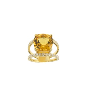 Vera 18k Yellow Gold Citrine and Diamond Ring