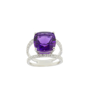 Vera 18k White Gold Amethyst and Diamond Ring