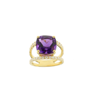 Vera 18k Yellow Gold Amethyst and Diamond Ring