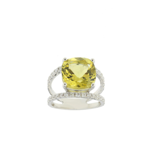 Vera 18k White Gold Yellow Quartz and Diamond Ring