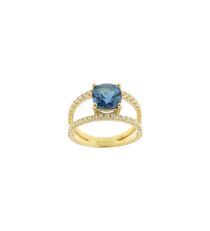 Vera 18k Yellow Gold London Topaz and Diamond Ring