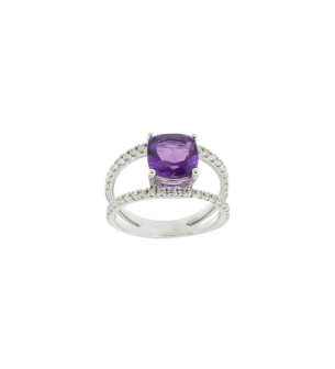 Vera 18k White Gold Amethyst and Diamond Ring