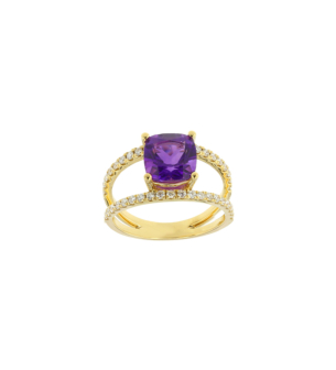 Vera 18k Yellow Gold Amethyst and Diamond Ring