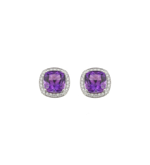 Vera 18k White Gold Amethyst and Diamond Earrings