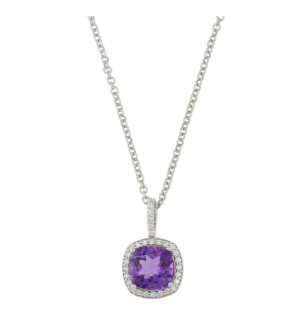 Vera 18k White Gold Amethyst and Diamond Necklace