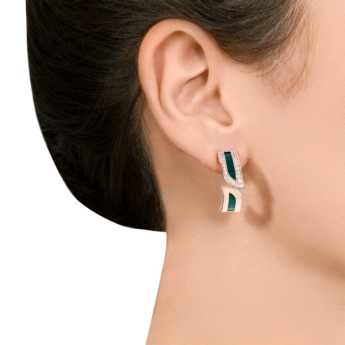 Alif Mosaic Malachite & Diamond Hoop Earrings In 18K Rose Gold