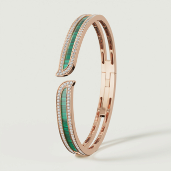 Alif Mosaic Malachite & Diamond Bangle In 18K Rose Gold