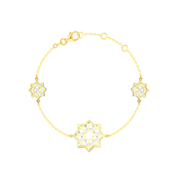 السوار مع خرزات والتعويذات الثلاثة لنجمة القصر (على شكل ثماني الأضلاع) 18 قيراطًا بالذهب الأصفر والأبيض