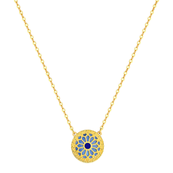Amelia Athens 18k Yellow Gold Necklace with Blue and White Mother of Pearl