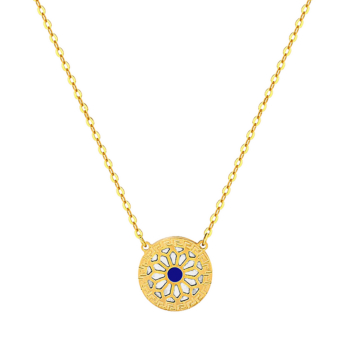 Amelia Athens 18k Yellow Gold Necklace with Blue and White Mother of Pearl