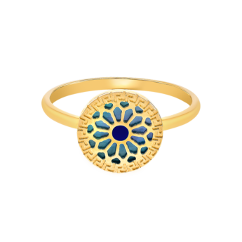 Amelia Athens 18k Yellow Gold Ring with Blue and White Mother of Pearl