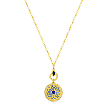 Amelia Athens 18k Yellow Gold Necklace with Blue and White Mother of Pearl