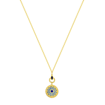 Amelia Athens 18k Yellow Gold Necklace with Blue and White Mother of Pearl