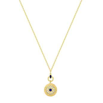 Amelia Athens 18k Yellow Gold Necklace with Blue and White Mother of Pearl