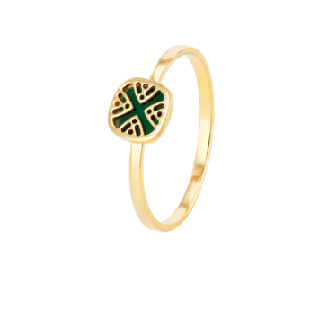 Amelia Alhambra Palace Mother Of Pearl Ring Small Square Motif in 18K Yellow Gold 