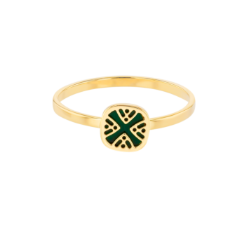 Amelia Alhambra Palace Mother Of Pearl Ring Small Square Motif in 18K Yellow Gold 