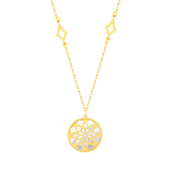 قلادة أميليا مدينة من الذهب الأصفر عيار 18 قيراط مرصعة بعرق اللؤلؤ الأزرق السماوي والأبيض