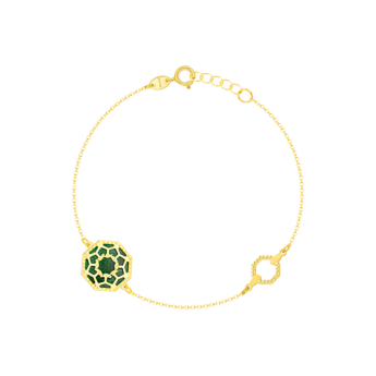 سوار أميليا مراكش من الذهب الأصفر عيار 18 قيراط مرصع بعرق اللؤلؤ الأزرق والأخضر