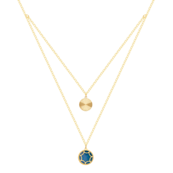 Amelia Roma Double Layer Necklace 18K Yellow Gold With Turquoise  Blue Mother of Pearl