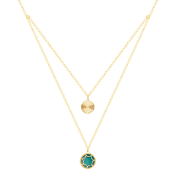 Amelia Roma Double Layer Necklace 18K Yellow Gold With Turquoise  Blue Mother of Pearl