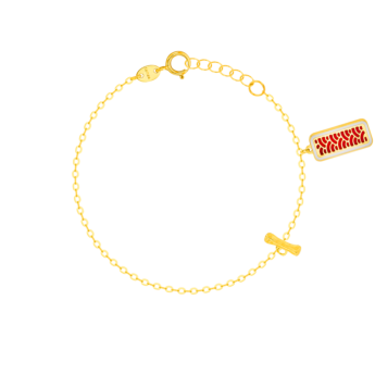 Amelia Large Rectangle Two Faced Charm & T Bar 18K Yellow Gold anklet  