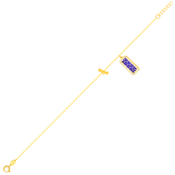 Amelia Large Rectangle Two Faced Charm & T Bar 18K Yellow Gold anklet  