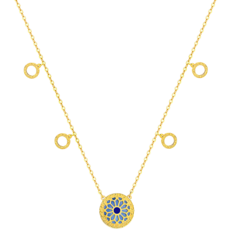 Amelia Athens 18k Yellow Gold Necklace with Blue and White Mother of Pearl