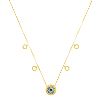 Amelia Athens 18k Yellow Gold Necklace with Blue and White Mother of Pearl