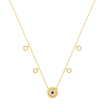 Amelia Athens 18k Yellow Gold Necklace with Blue and White Mother of Pearl