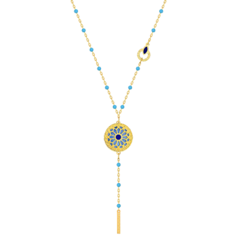 Amelia Athens 18k Yellow Gold Necklace with Blue and White Mother of Pearl