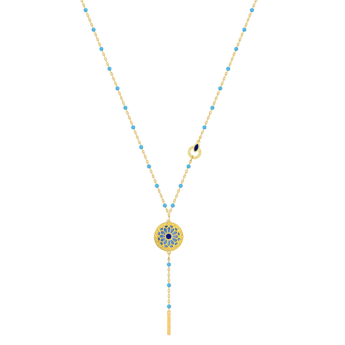 Amelia Athens 18k Yellow Gold Necklace with Blue and White Mother of Pearl