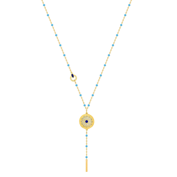 Amelia Athens 18k Yellow Gold Necklace with Blue and White Mother of Pearl