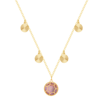 Amelia Roma Multiple Motif Necklace 18K Yellow Gold With Turquoise Pink Coloured Mother of Pearl
