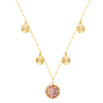 Amelia Roma Multiple Motif Necklace 18K Yellow Gold With Turquoise Pink Coloured Mother of Pearl