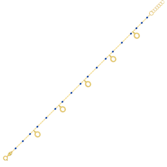 Amelia Athens 18k Yellow Gold Anklet with Blue and White Mother of Pearl