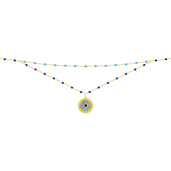Amelia Athens 18k Yellow Gold Necklace with Blue and White Mother of Pearl