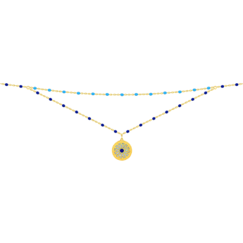 Amelia Athens 18k Yellow Gold Necklace with Blue and White Mother of Pearl