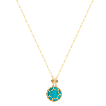 Amelia Roma Dual Motif Necklace 18K Yellow Gold With Turquoise Blue Coloured Mother Of Pearl 