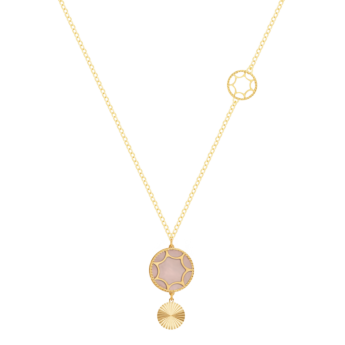 Amelia Roma Dual Descending Motif Necklace 18K Yellow Gold With Pink White  Coloured Mother Of Pearl 