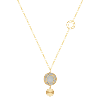Amelia Roma Dual Descending Motif Necklace 18K Yellow Gold With Pink White  Coloured Mother Of Pearl 