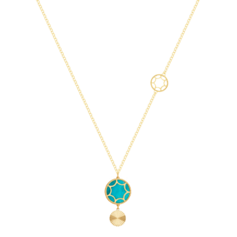 Amelia Roma Dual Descending Motif Necklace 18K Yellow Gold With Turquoise Blue  Coloured Mother Of Pearl 