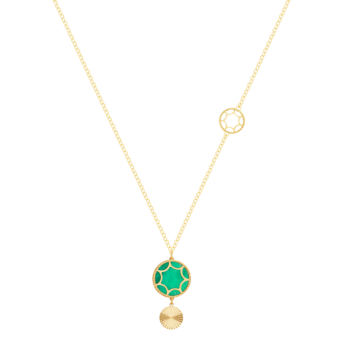 Amelia Roma Dual Descending Motif Necklace 18K Yellow Gold With Turquoise Blue  Coloured Mother Of Pearl 