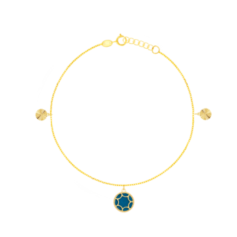 Amelia Roma Anklet in 18K Yellow Golf With Turquoise Blue Mother of Pearl 