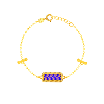Amelia Tokyo Rectangle Shape Double T Bar Two Faced 18K Yellow Gold Bracelet Blue & White 