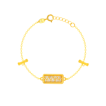 Amelia Tokyo Rectangle Shape Double T Bar Two Faced 18K Yellow Gold Bracelet Blue & White 