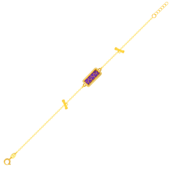 Amelia Tokyo Rectangle Shape Double T Bar Two Faced 18K Yellow Gold Bracelet Blue & White 