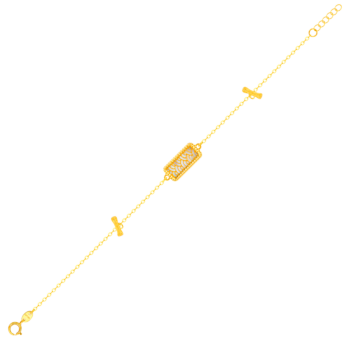 Amelia Tokyo Rectangle Shape Double T Bar Two Faced 18K Yellow Gold Bracelet Blue & White 