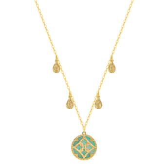Amelia Versailles Two Sided Coloured Mother Of Pearl and Droplets 18K Yellow Gold Necklace 