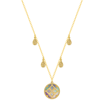 Amelia Versailles Two Sided Coloured Mother Of Pearl and Droplets 18K Yellow Gold Necklace 