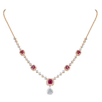Ananya 18k Rose Gold Diamond and Ruby Necklace & Earrings Set  